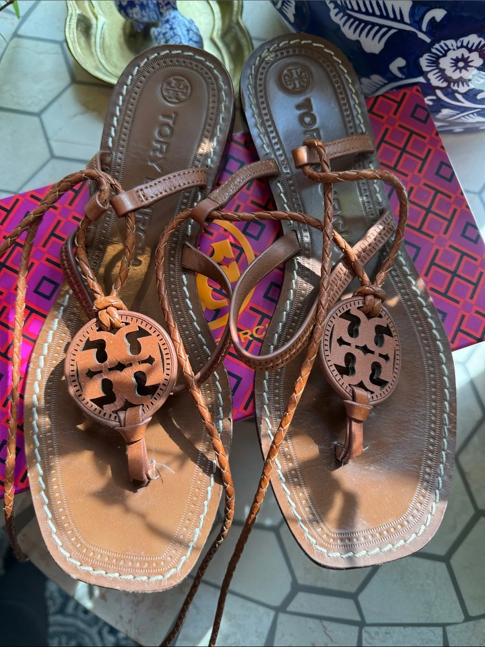 🤎 Tory Burch Miller Braided Ankle Wrap Sandal